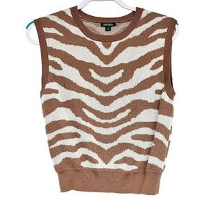 Wild Fable Zebra Print Sleeveless Crop Sweater Womens Size Large Tan Cream
